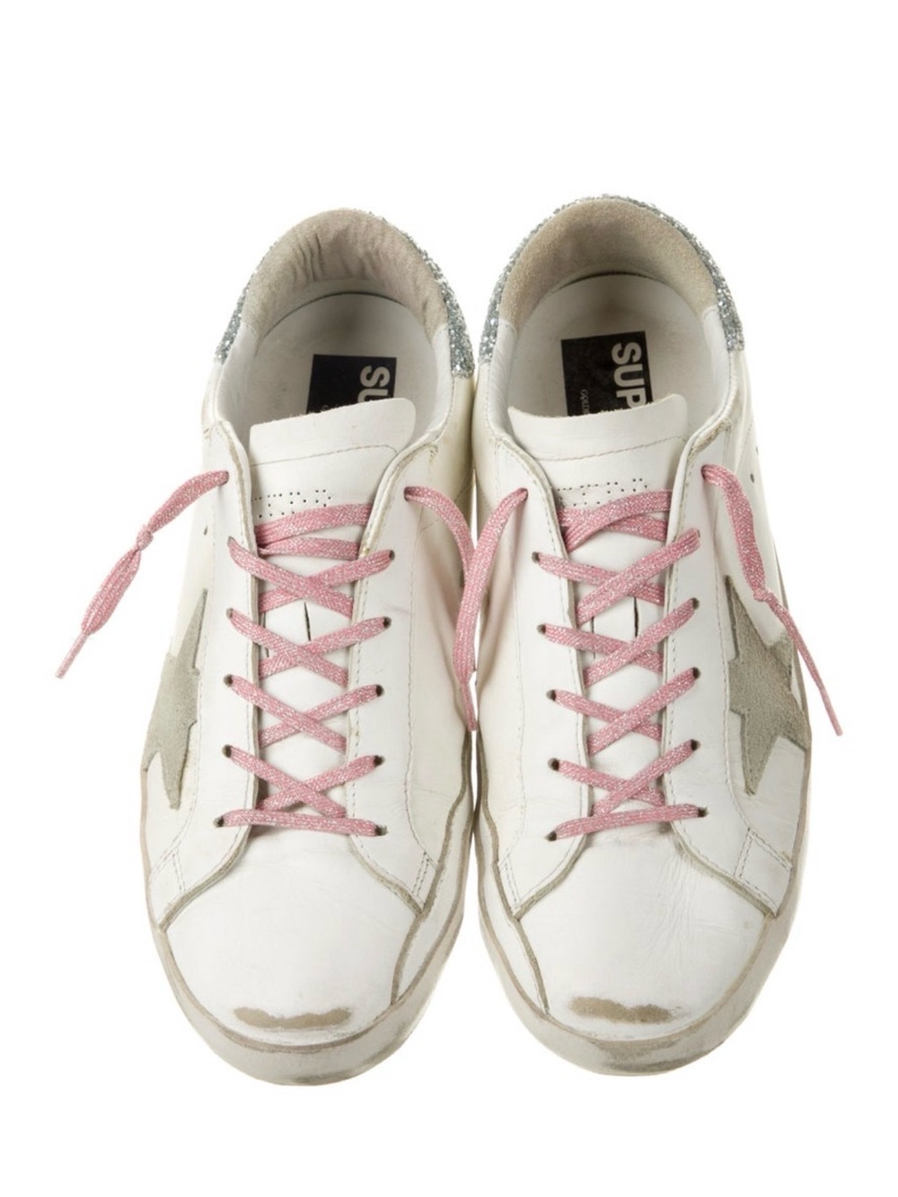 Golden Goose Leather White Sneakers Pink Lace Top Designer Women Size US 9 EU 39